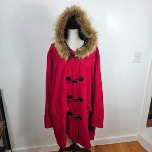 Torrid Red Faux Fur Removable  Hood 4 X Toggle Coat Plus Size 4